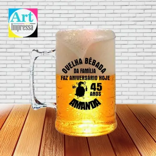 Caneca de Chopp Acrílica Personalizada Ovelha Bêbada da Família 500ml