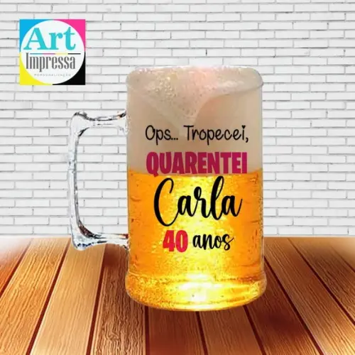 Caneca de Chopp Acrílica Personalizada 40 Anos 500ml Lembrancinha Festa Adulto