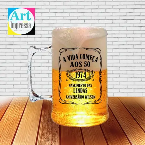 Caneca de Chopp Acrílica Personalizada 50 Anos Nascimento das Lendas 500ml