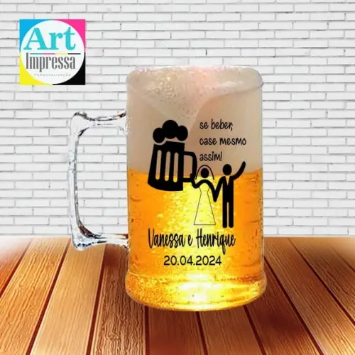 Caneca de Chopp Acrílica Personalizada Casamento 500ml Lembrancinha para Convidados