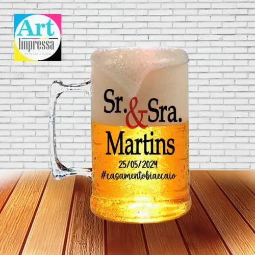 Caneca de Chopp Acrílica Personalizada Casamento 500ml Lembrancinha para Convidados