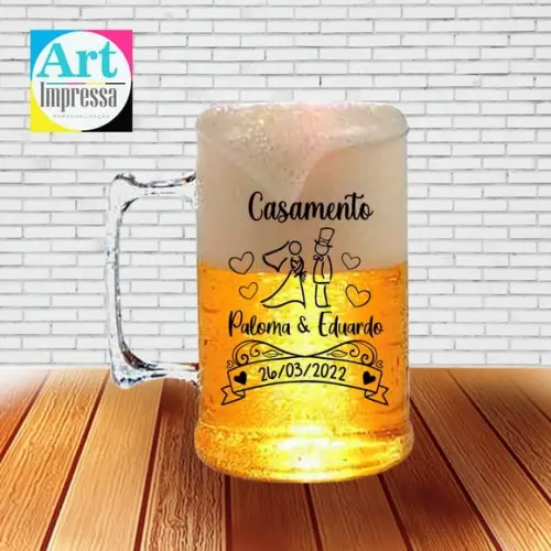 Caneca de Chopp Acrílica Personalizada Casamento 500ml Lembrancinha para Convidados
