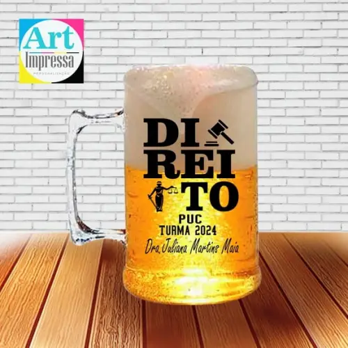 Caneca de Chopp Acrílica Personalizada Formatura Direito 500ml Lembrancinha