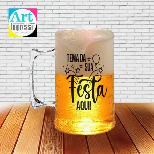 Caneca de Chopp Acrílica Personalizada 500ml no Tema da Sua Festa