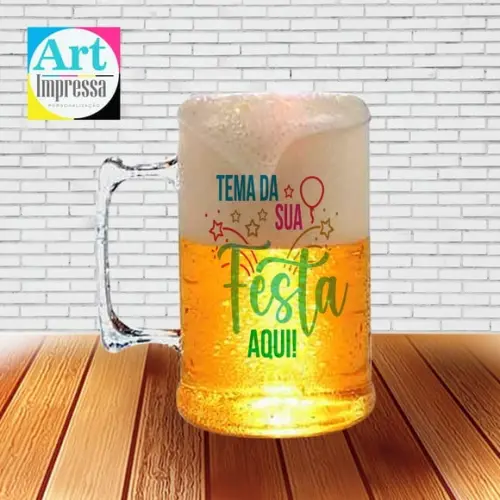 Caneca de Chopp Acrílica Personalizada 500ml no Tema da Sua Festa