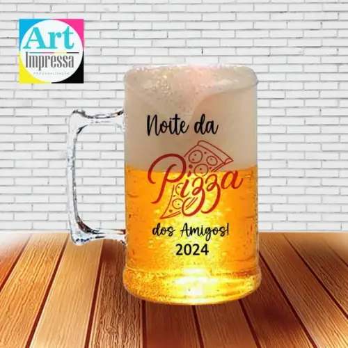 Caneca de Chopp Acrílica Personalizada Noite da Pizza 500ml Lembrancinha