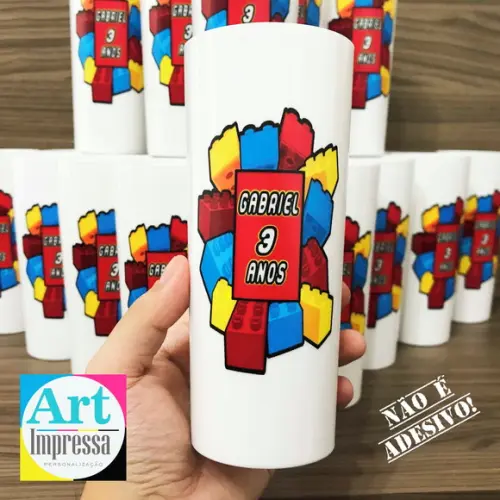 Copo Long Drink Personalizado Blocos de Montar Lego Lembrancinha