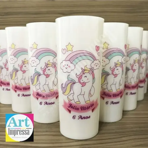 Copo Long Drink Perolado Personalizado Unicórnio Lembrancinha Festa Infantil