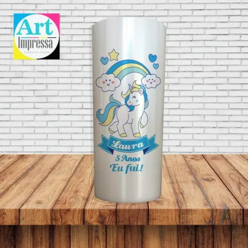 Copo Long Drink Perolado Personalizado Unicórnio Menino Lembrancinha