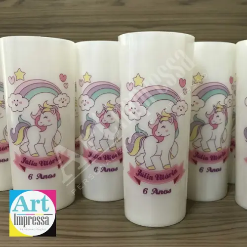 Copo Long Drink Perolado Personalizado Unicórnio Lembrancinha Fe
