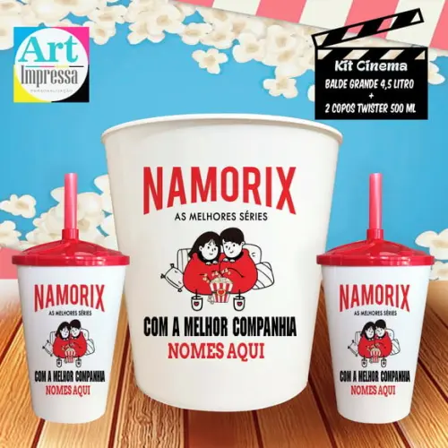 Kit Cinema Casal Namorix Balde 4,5L + 2 Copos Twister