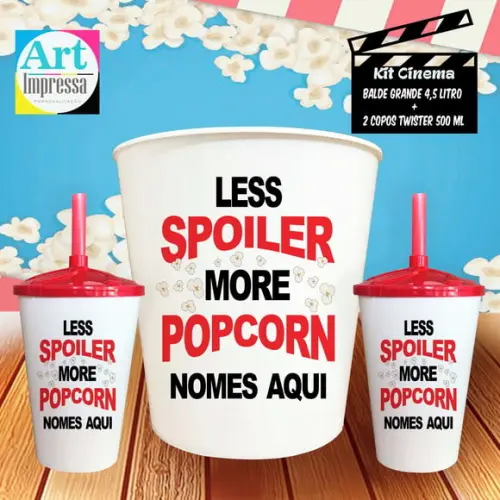 Kit Cinema Casal Less Spoiler Balde 4,5L + 2 Copos Twister