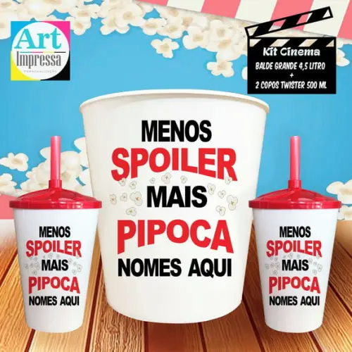 Kit Cinema Casal Menos Spoiler Balde 4,5L + 2 Copos Twister