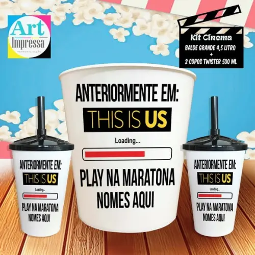 Kit Cinema Casal This Is Us Balde 4,5L + 2 Copos Twister