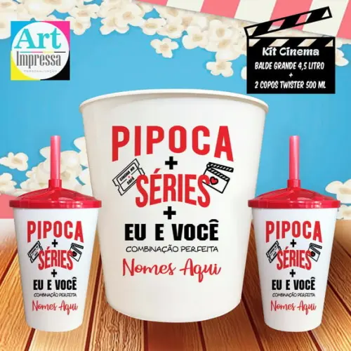 Kit Cinema Casal Séries + Eu e Você Balde 4,5L + 2 Copos