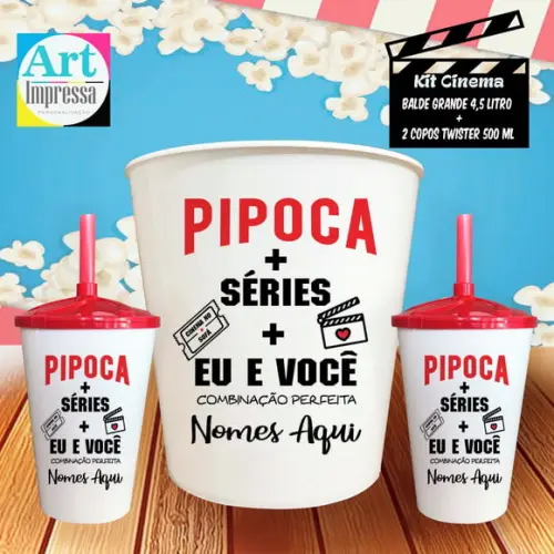 Kit Cinema Casal Séries + Eu e Você Balde 4,5L + 2 Copos