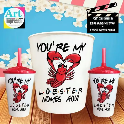 Kit Cinema Casal You’re My Lobster Balde 4,5L + 2 Copos Twister