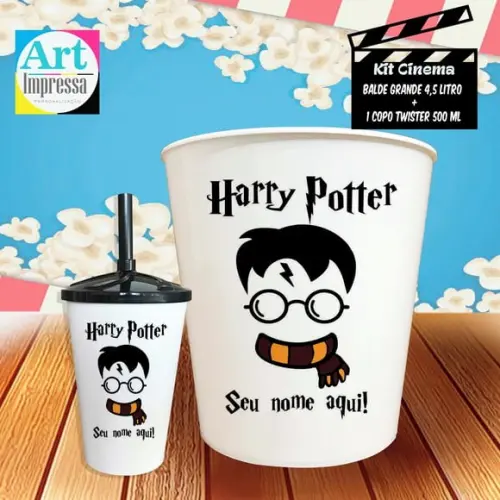 Kit Cinema Individual Harry Potter Balde 4,5L + Copo Twister Presente