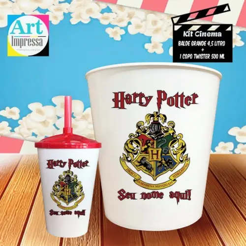 Kit Cinema Individual Harry Potter Balde 4,5L + Copo Twister Presente