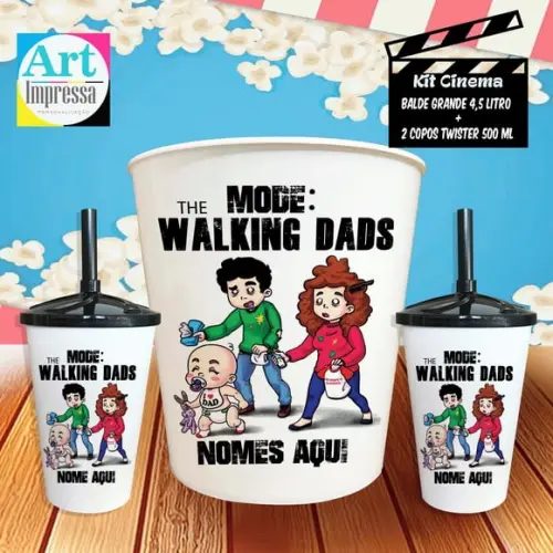 Kit Cinema Casal The Walking Dads Balde 4,5L + 2 Copos Twister