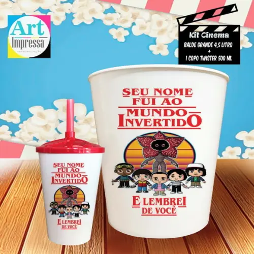 Kit Cinema Individual Stranger Things Balde 4,5L + Copo Twister Presente