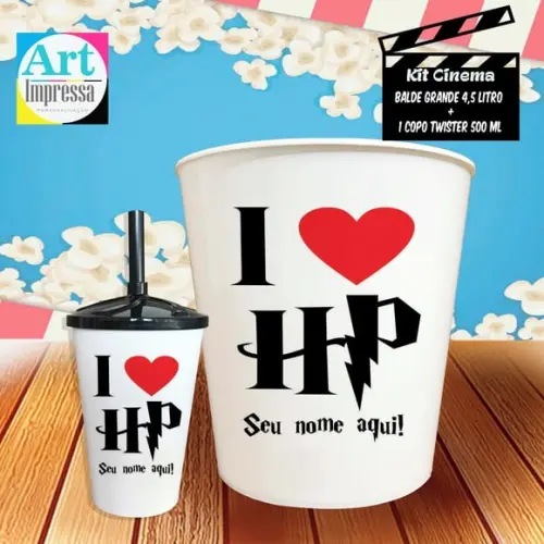 Kit Cinema Individual Harry Potter Balde 4,5L + Copo Twister Presente