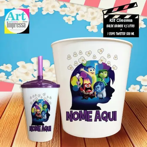 Kit Cinema Individual Divertidamente Balde 4,5L + Copo Twister Presente