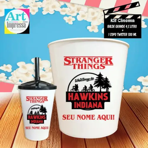 Kit Cinema Individual Stranger Things Balde 4,5L + Copo Twister Presente