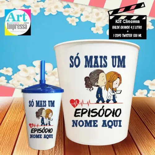 Kit Cinema Individual Grey’s Anatomy Balde 4,5L + Copo Twister Presente