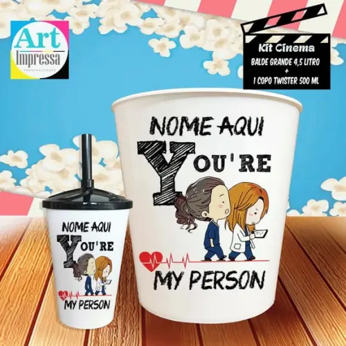Kit Cinema Individual Grey’s Anatomy Balde 4,5L + Copo Twister Presente