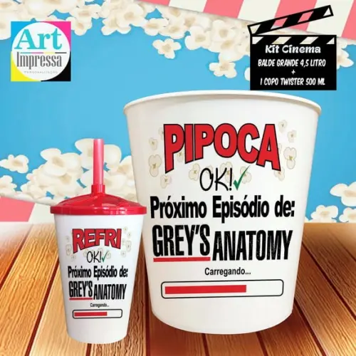 Kit Cinema Individual Grey’s Anatomy Balde 4,5L + Copo Twister Presente