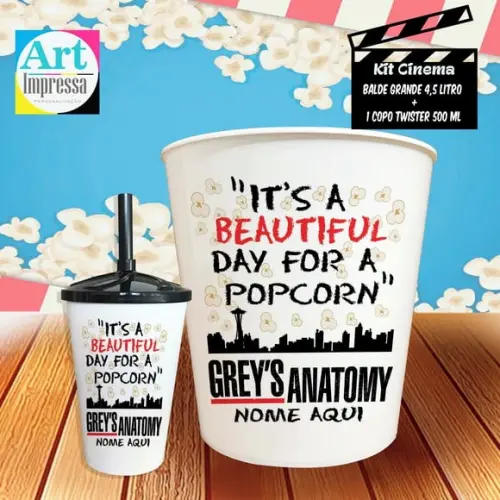 Kit Cinema Individual Grey’s Anatomy Balde 4,5L + Copo Twister Presente