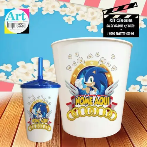 Kit Cinema Individual Sonic Balde 4,5L + Copo Twister Presente