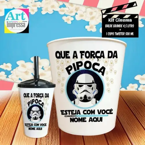Kit Cinema Individual Baby Yoda Star Wars Balde 4,5L + Copo Twister