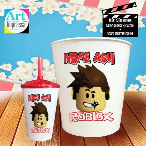 Kit Cinema Individual Roblox Balde 4,5L + Copo Twister Presente