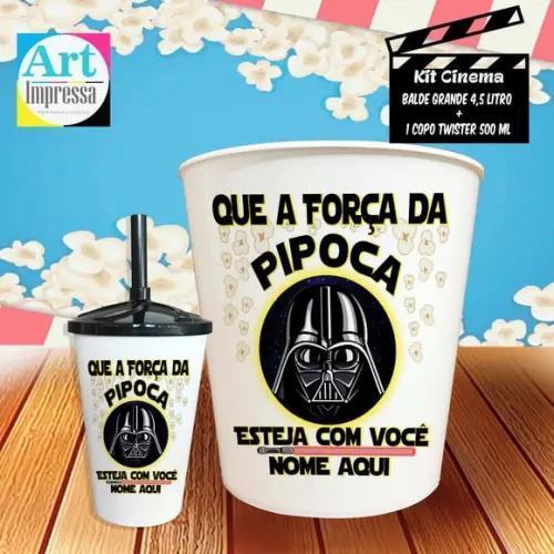 Kit Cinema Individual Baby Yoda Star Wars Balde 4,5L + Copo Twister