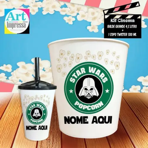 Kit Cinema Individual Baby Yoda Star Wars Balde 4,5L + Copo Twister