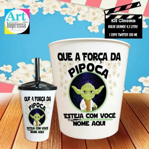 Kit Cinema Individual Baby Yoda Star Wars Balde 4,5L + Copo Twister
