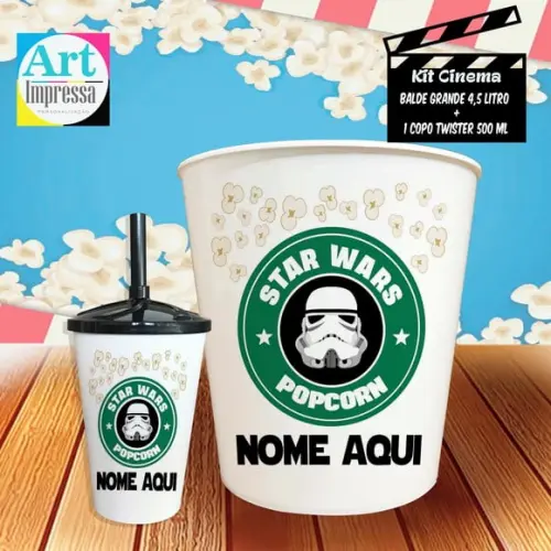 Kit Cinema Individual Baby Yoda Star Wars Balde 4,5L + Copo Twister
