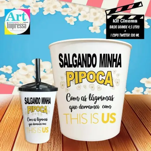 Kit Cinema Individual This Is Us Limões Balde 4,5L + Copo Twister Presente