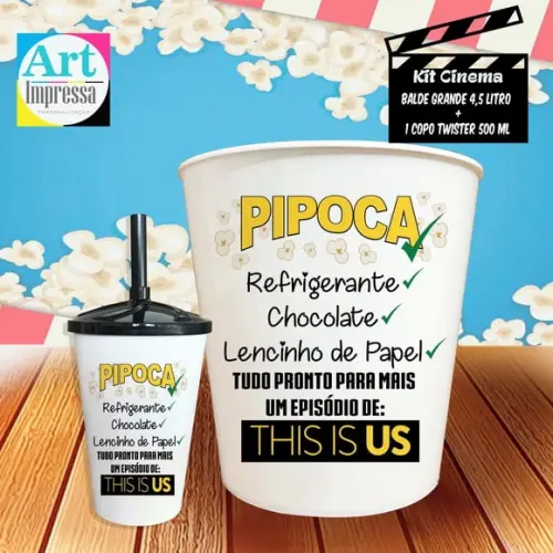 Kit Cinema Individual This Is Us Limões Balde 4,5L + Copo Twister Presente
