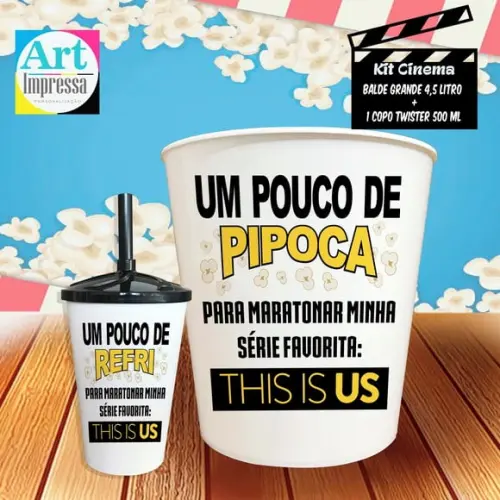 Kit Cinema Individual This Is Us Limões Balde 4,5L + Copo Twister Presente