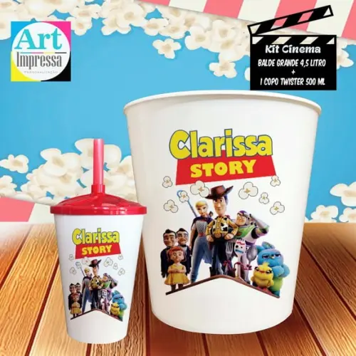 Kit Cinema Individual Toy Story Balde 4,5L + Copo Twister Presente