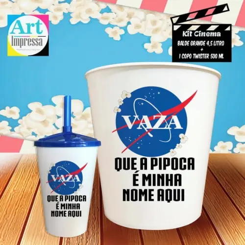Kit Cinema Individual Vaza Que a Pipoca é Minha Balde 4,5L + Copo Twister