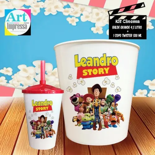 Kit Cinema Individual Toy Story Balde 4,5L + Copo Twister Presente