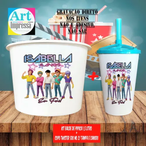 Kit Cinema Lembrancinha Guerreira do K-pop Balde 1,5L + Copo Twis