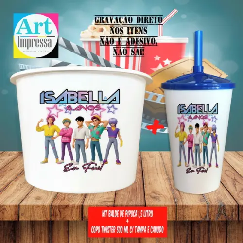 Kit Cinema Lembrancinha Guerreira do K-pop Balde 1,5L + Copo Twis