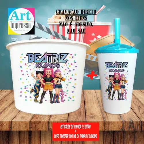 Kit Cinema Lembrancinha Guerreira do K-pop Balde 1,5L + Copo Twis