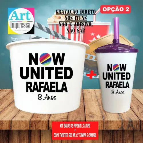 Kit Cinema Lembrancinha Now United Balde de Pipoca 1,5L + Copo Tw