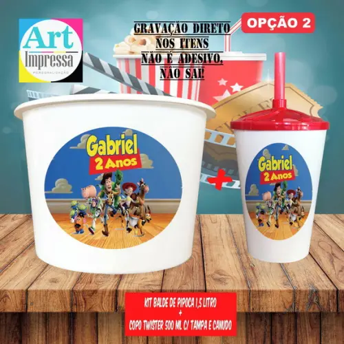 Kit Cinema Lembrancinha Toy Story Balde de Pipoca 1,5L + Copo Twi